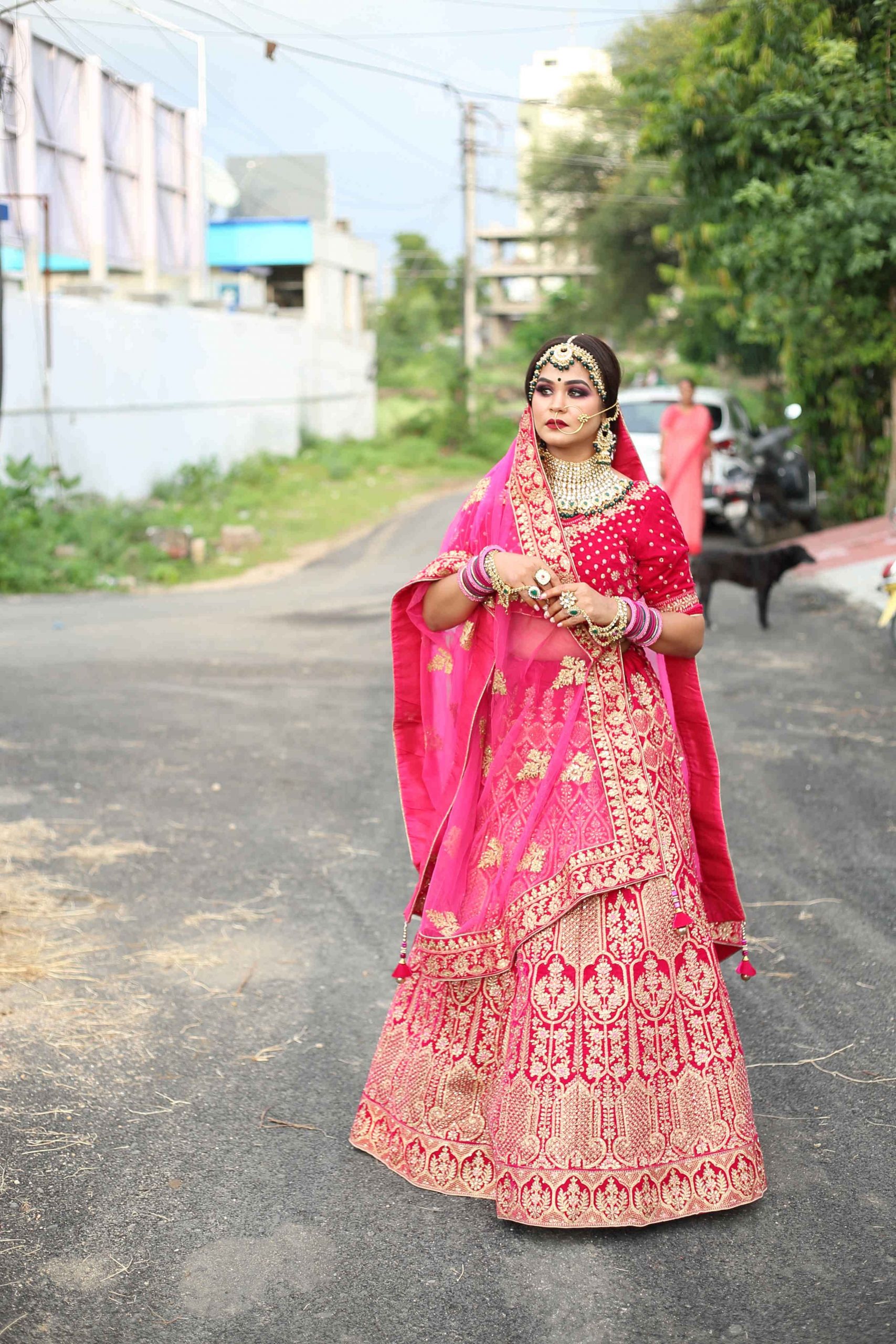 Embroidery Stitched Ladies Pink Satin Bridal Lehenga, Size: XL, Lehenga,Choli  And Dupatta