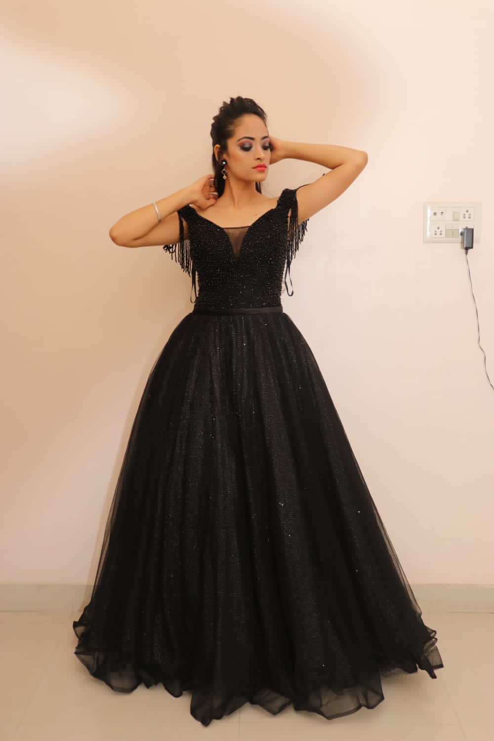 Buy Black Georgette Embroidered Crystal Round Starburst Embellished Dress  For Women by Shivani Awasty Online at Aza Fashions.