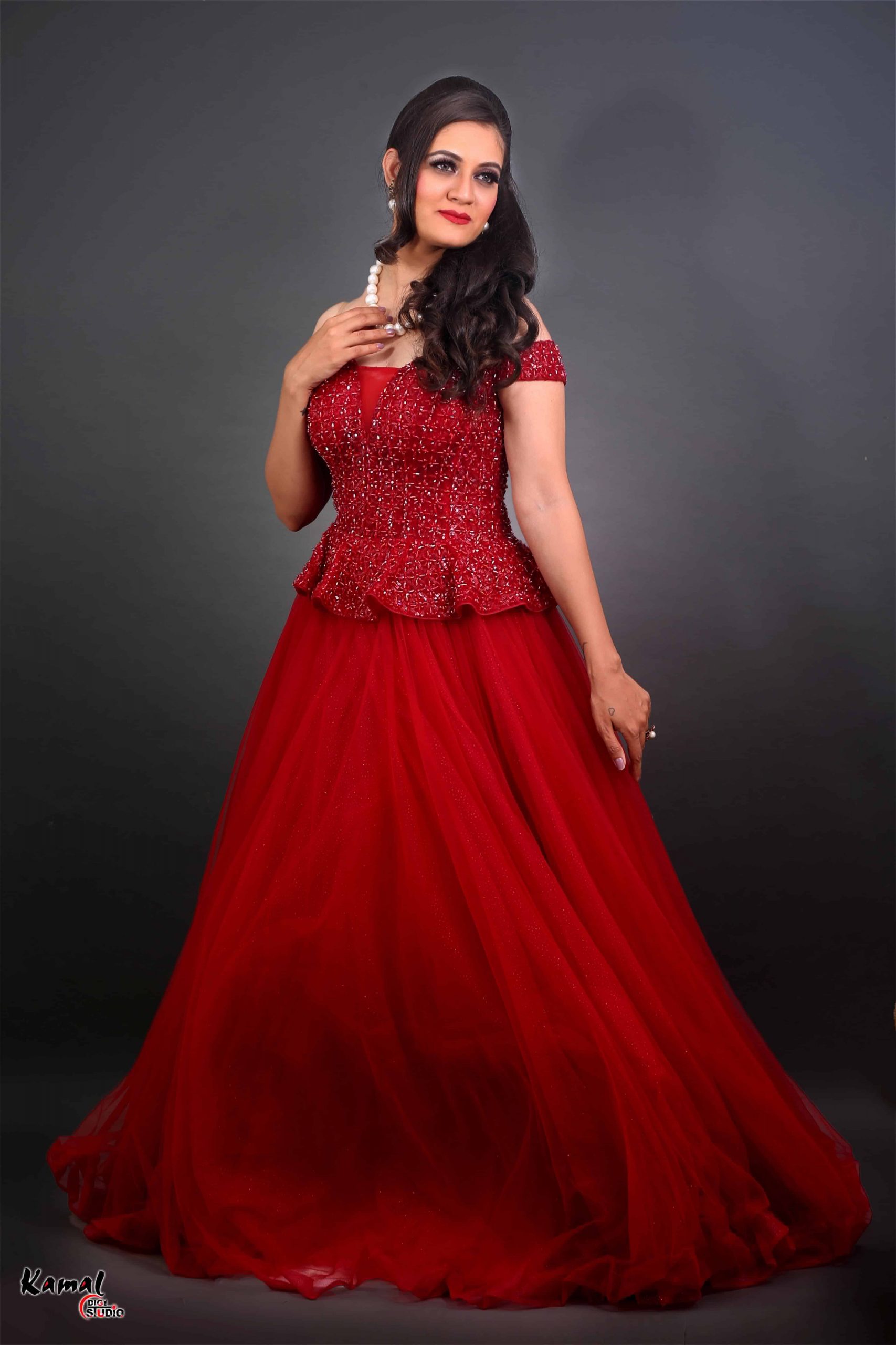 Maroon Sequined Ball Gown by HER CLOSET for rent online | FLYROBE