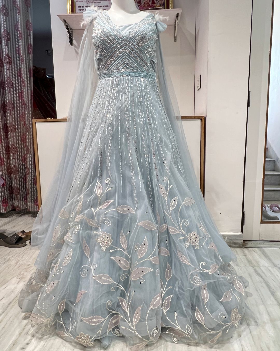 Sky Blue Dress for Wedding Rent with elegant designer style