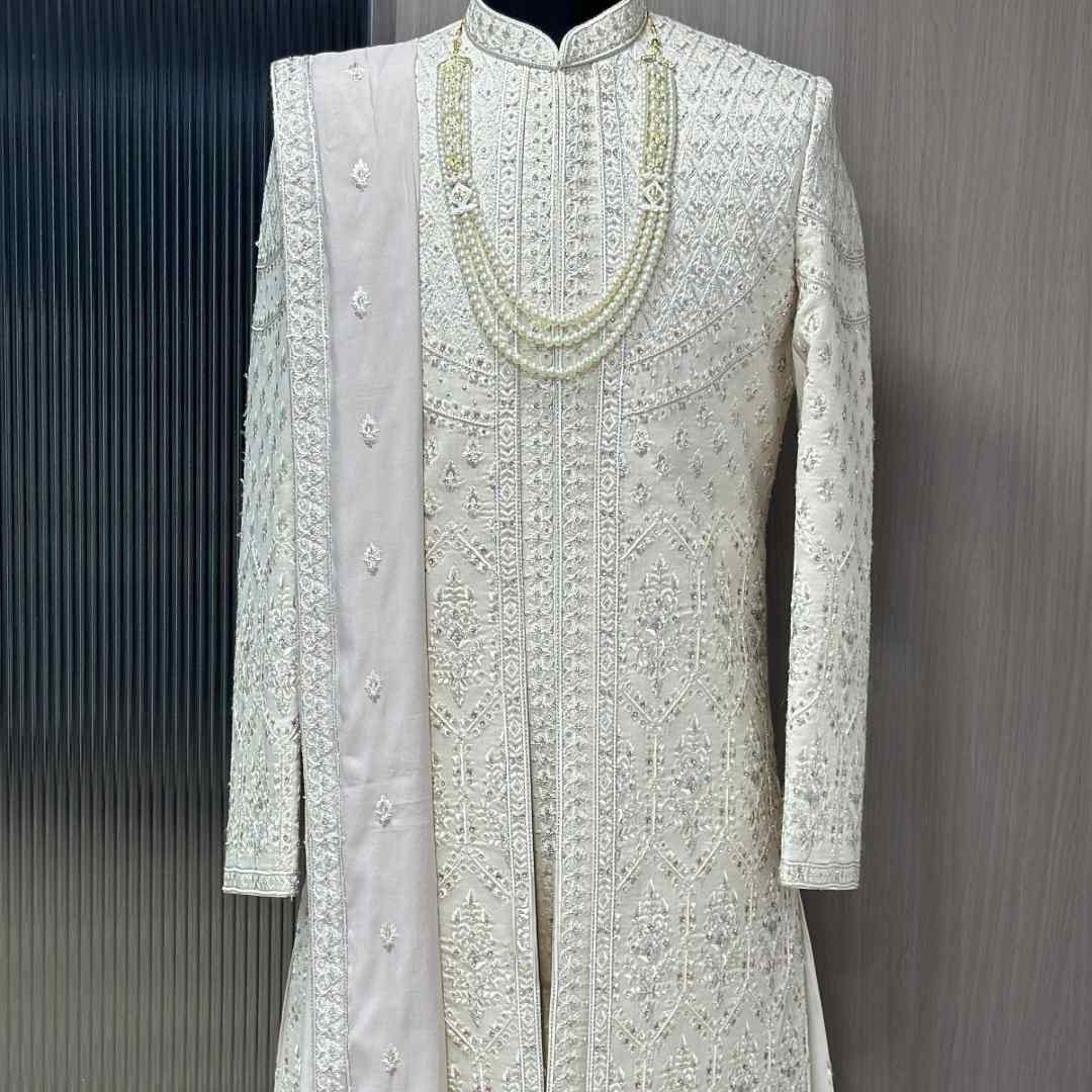 cream wedding sherwani on rent in Udaipur