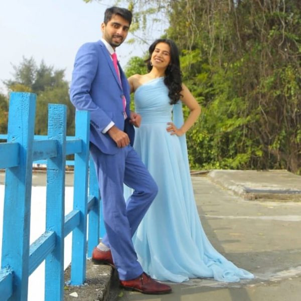 Sky Blue Long Tale Western Gown On Rent In Udaipur