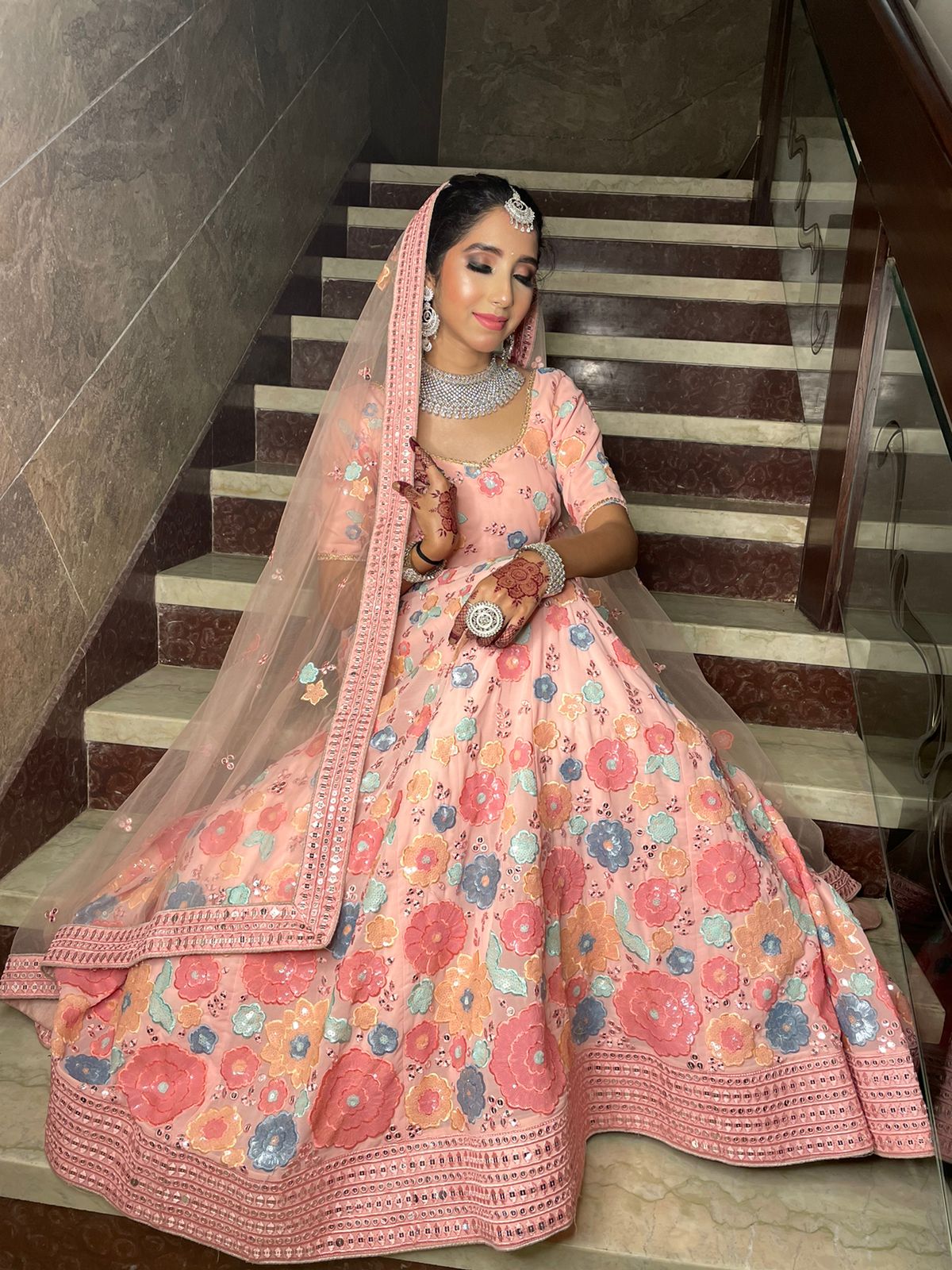 Pitch Flowery Designer Lehenga Rental In Udaipur Fancyano