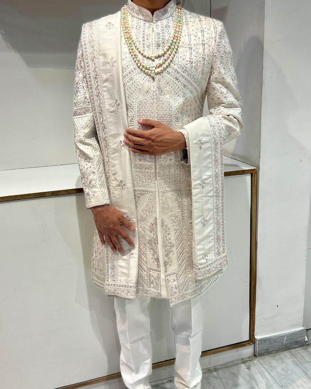 New premium sherwani with maroon shawl