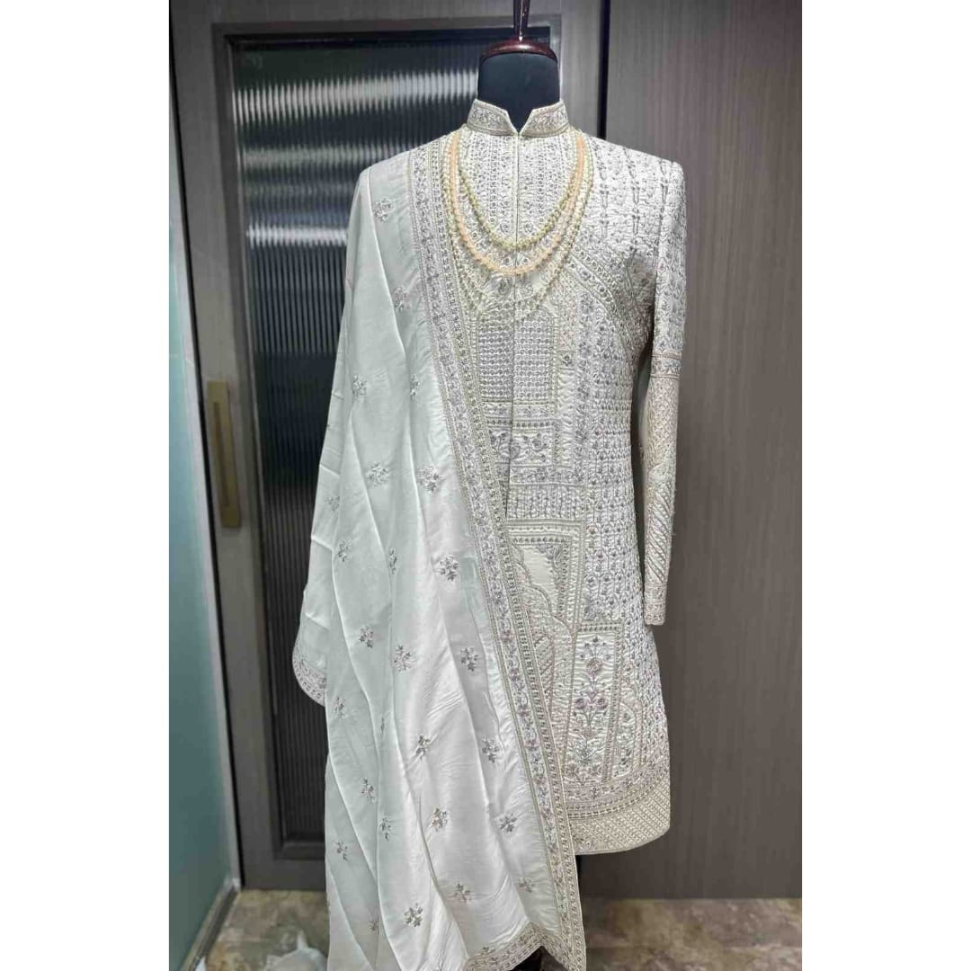 "Elegant Handworked Sherwani for Men available for rent at Fancyano in Udaipur, ideal for special occasions."