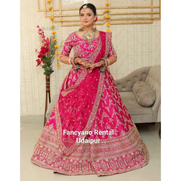 "Pink Bridal Handworked Lehenga for Rent at Fancyano, Udaipur"