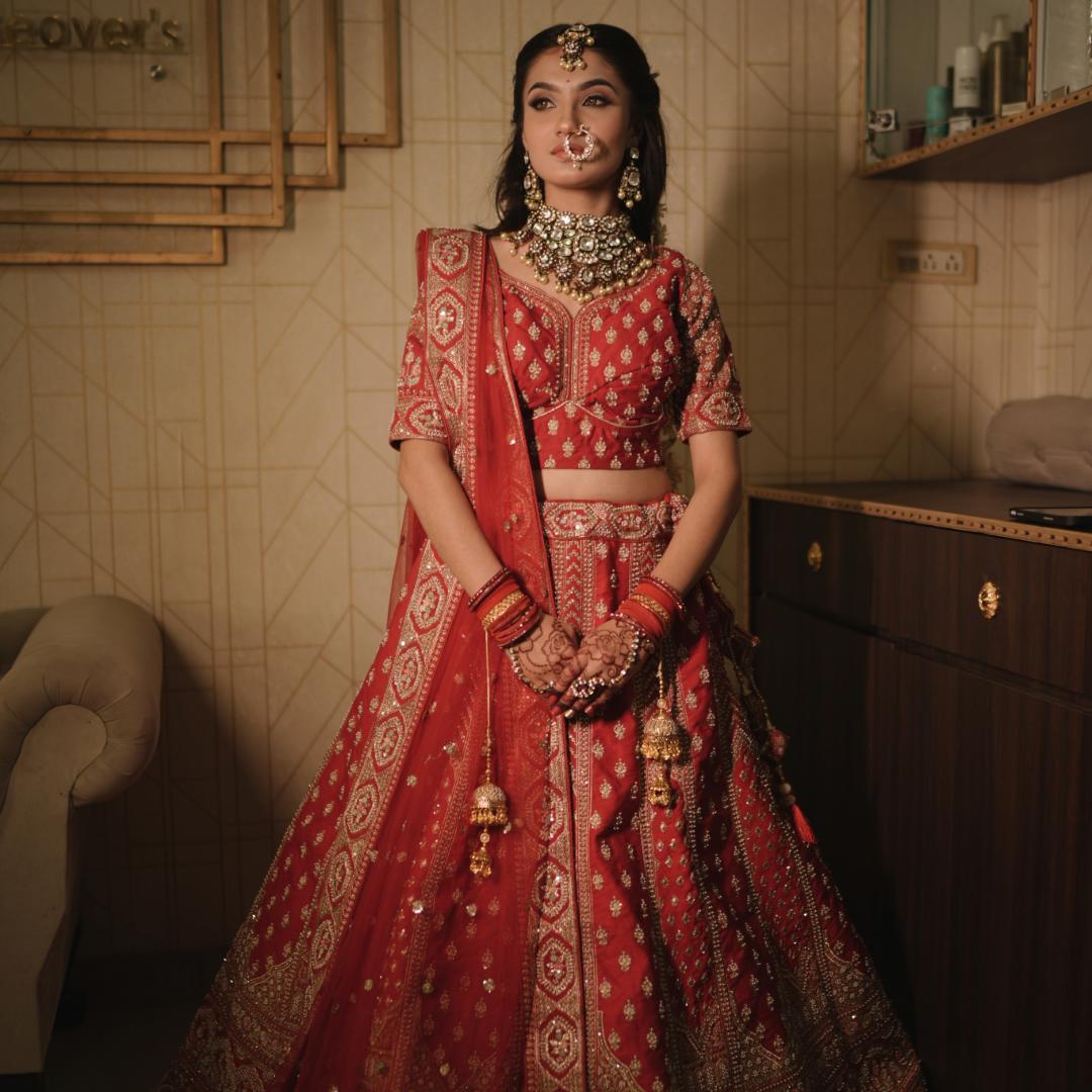 Timeless Elegance: Stunning Red Raw Silk Handwork Lehenga for Your Dream Wedding Day - Image 4