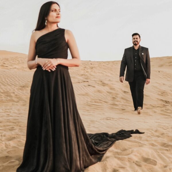 Pre Wedding Black Trail Gown & Suit - Image 2