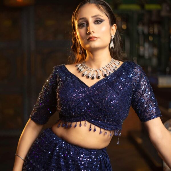 Magical Glow in Blue Sparkling Designer Lehenga - Image 4