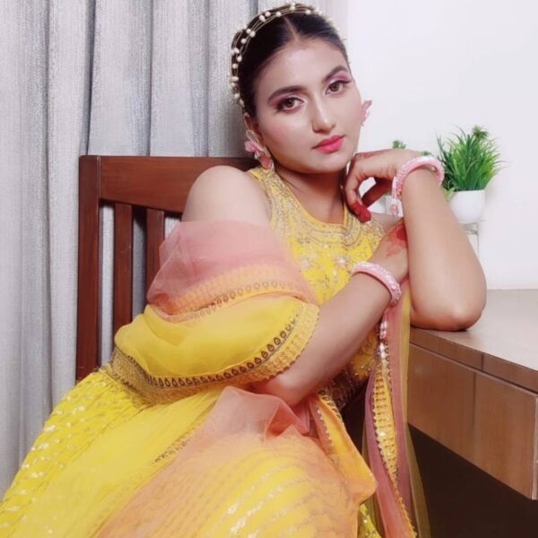 Glamorous Yellow Crop Top Lehenga on Rent – Shine at Your Haldi Ceremony - Image 2