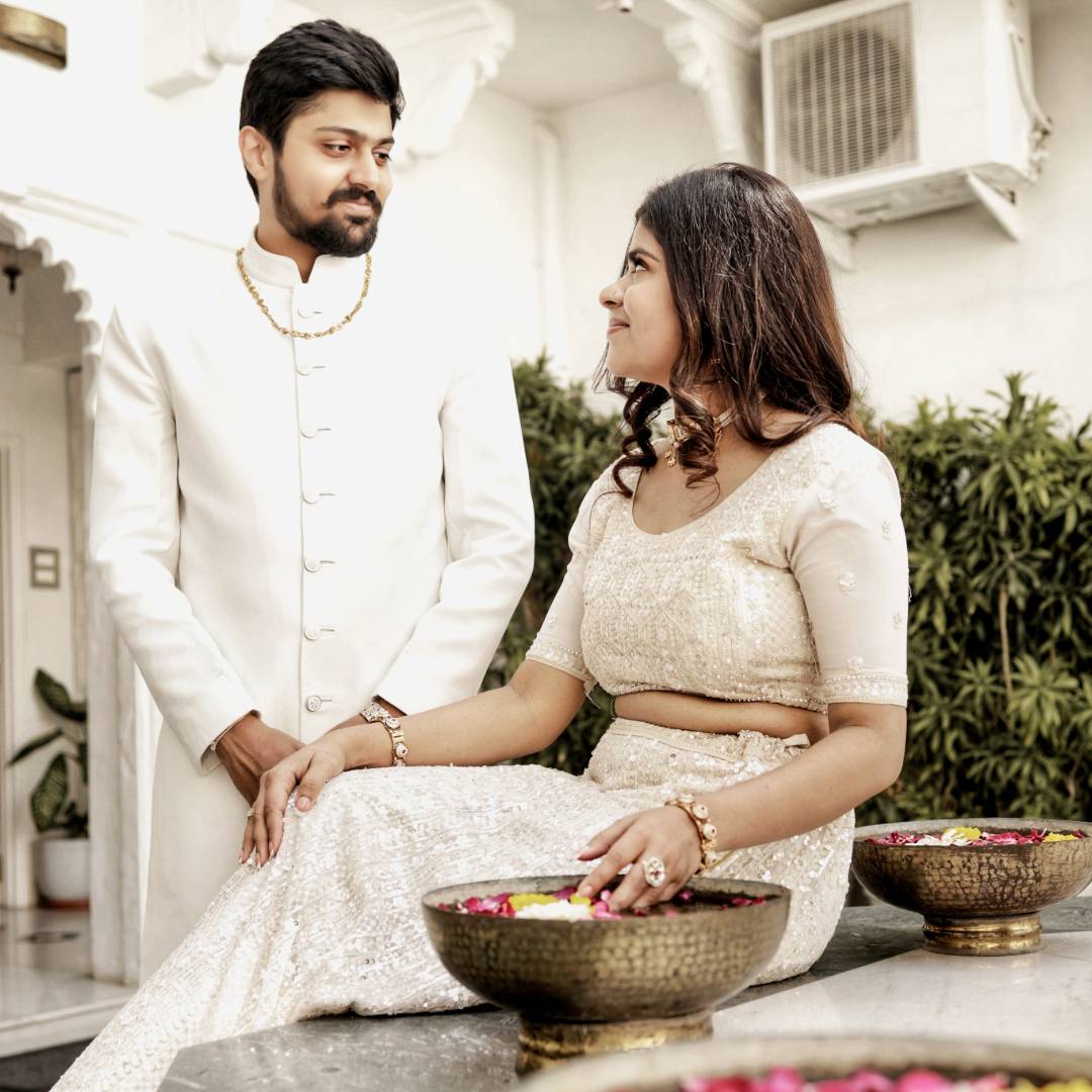 Stylish couple dresses for pre wedding shoot at scenic Udaipur location
