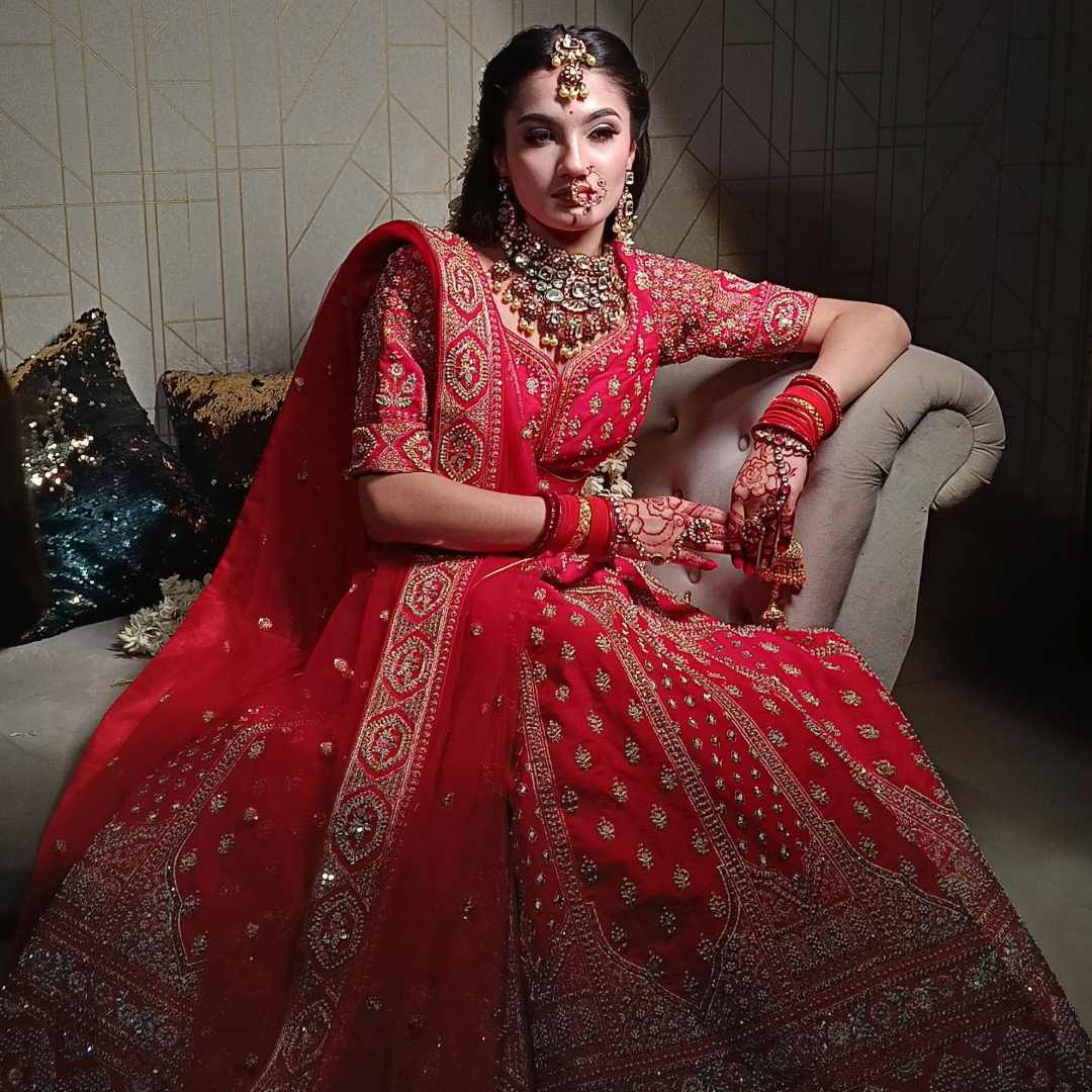 Timeless Elegance: Stunning Red Raw Silk Handwork Lehenga for Your Dream Wedding Day - Image 2