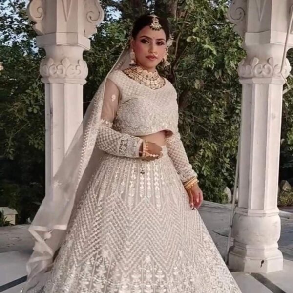 Cream Mirror Work Lehenga available on rent in Udaipur