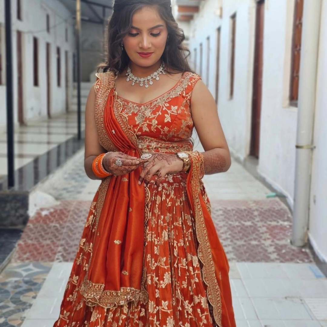 Radiant Orange Designer Lehenga On Rent – Shine Bright at Every Celebration - Image 2