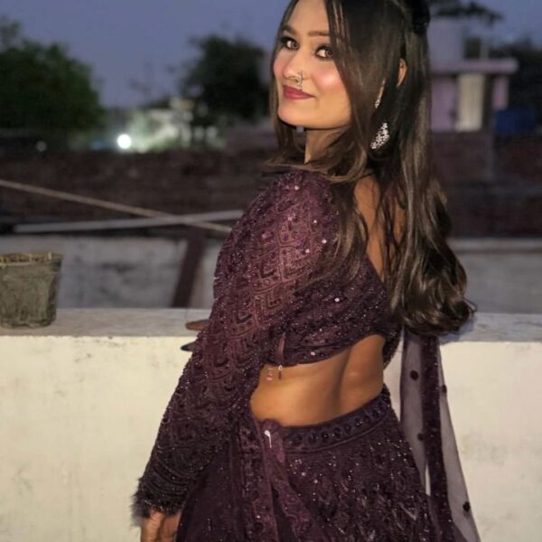 Royal Wine Fancy Lehenga with Full Sleeves – Rent & Shine - Image 2