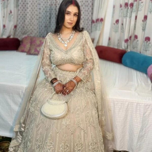 Glamorous Pearl Handwork Lehenga – Cream 1Color Perfection - Image 3