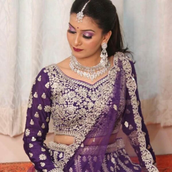 Affordable purple gota lehenga rental for weddings and festivals