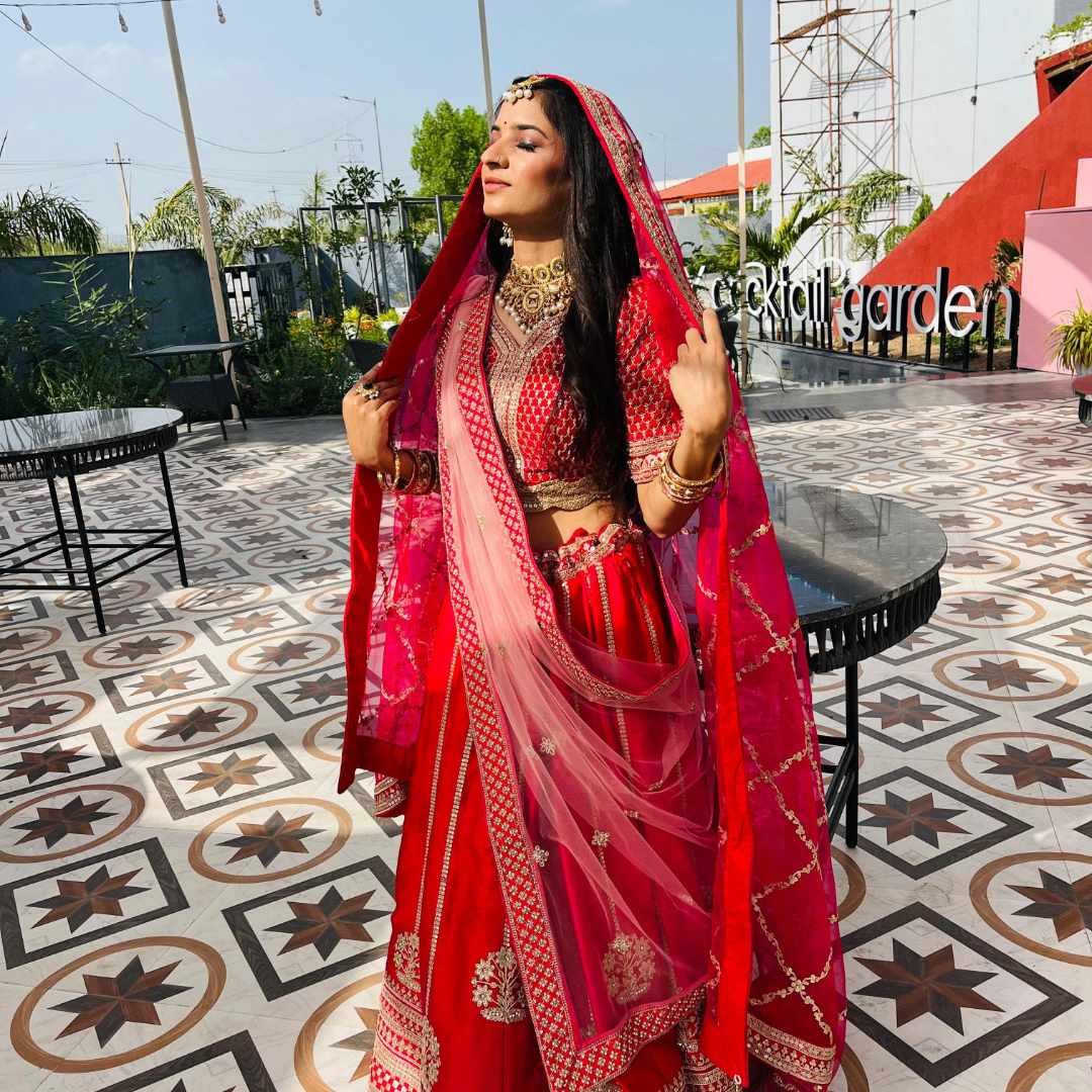 Stunning Elegance in Designer Red Gota Patti Lehenga - Image 3