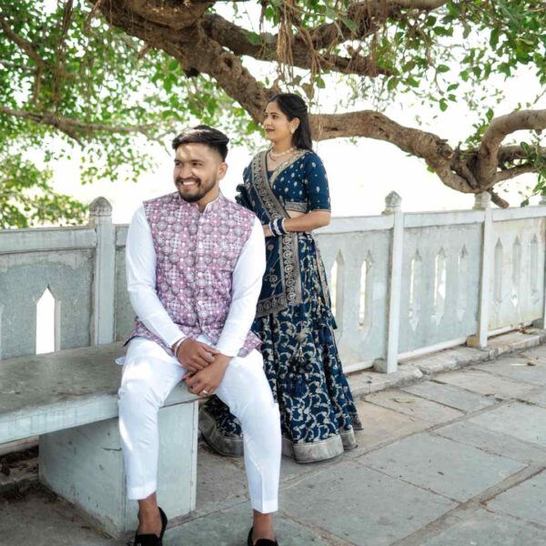 Elegant Designer Couple Outfit for Pre-Wedding Shoot in Udaipur