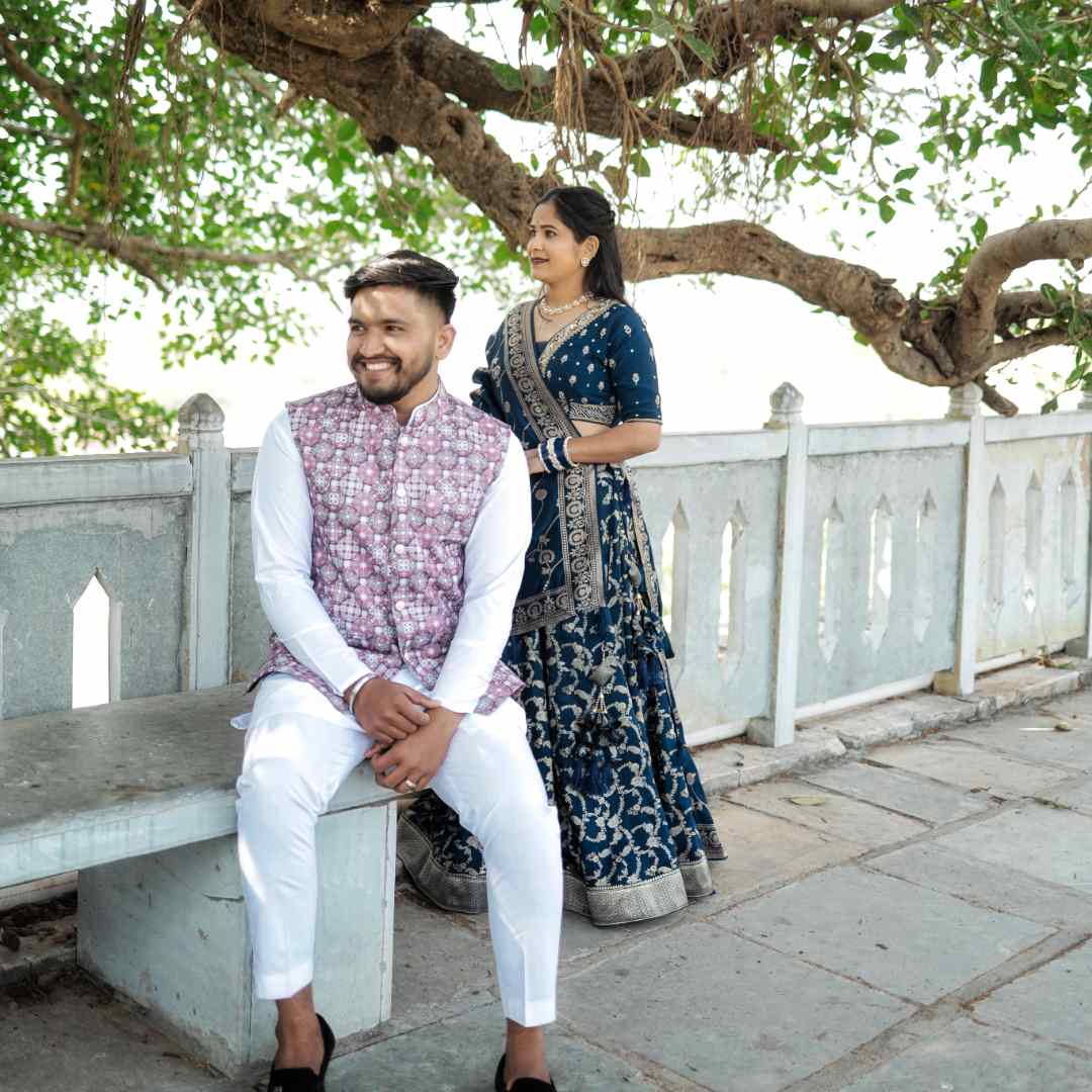 Elegant Designer Couple Outfit for Pre-Wedding Shoot in Udaipur