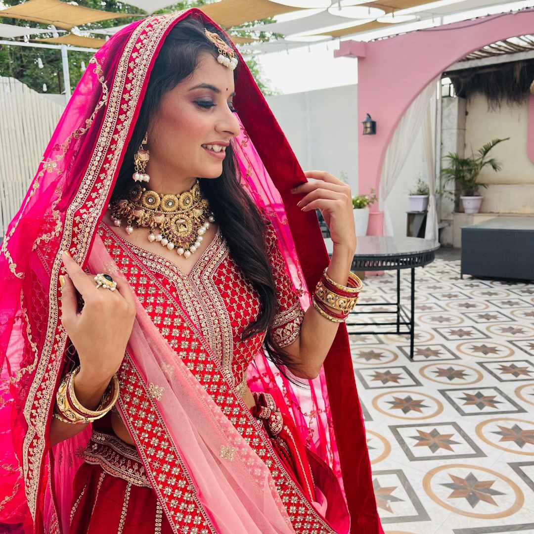 Stunning Elegance in Designer Red Gota Patti Lehenga - Image 2