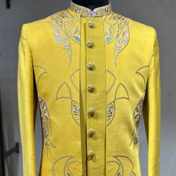 Fancyano's Mustard Yellow Designer Kurta for Men, a bright and stylish choice for celebrations.