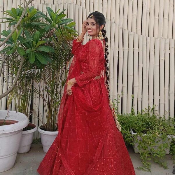 Gorgeous Glow-Up: Rent Designer Red Celebrity Lehenga Today! - Image 5