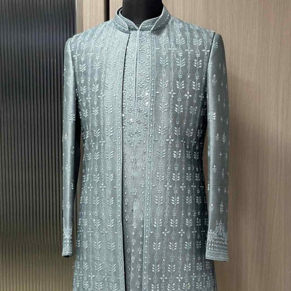 Achieve Grace: Rent Lavender Grey Embroidered Indo-Western - Just 3 Steps! - Image 2