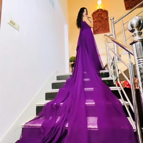 Top 1 Glamorous Purple Trail Gown Rent in Udaipur - Image 2