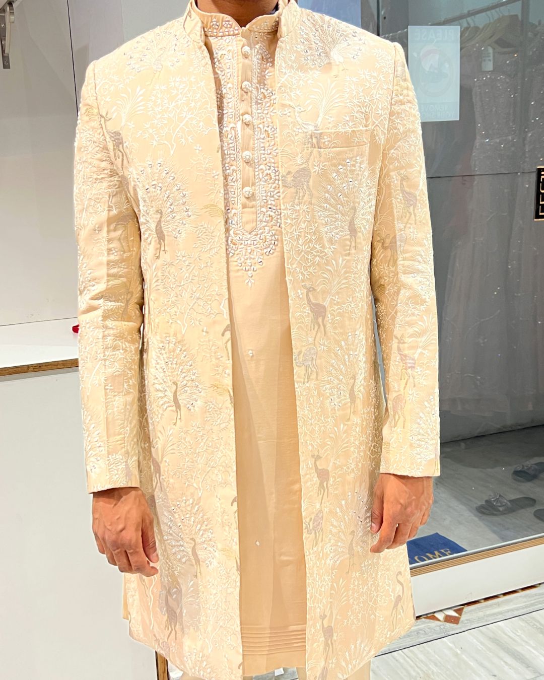 The Perfect Cream Peacock Designer Indo-Western for Men: #1 Choice for Grooms - Image 2