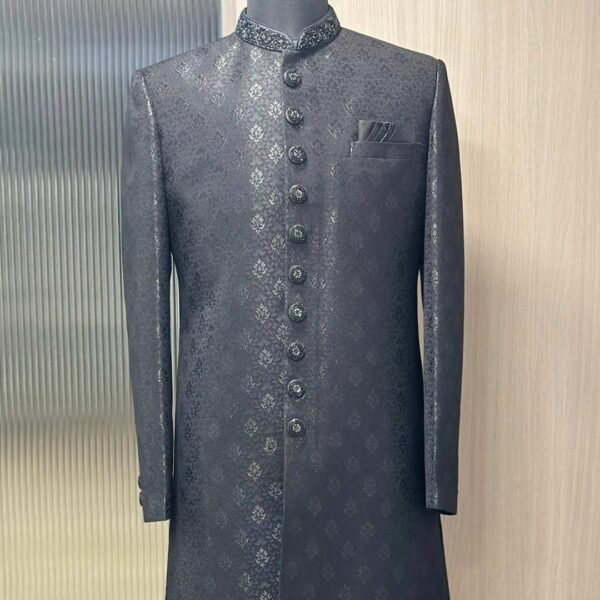 Unforgettable! Rent Navy Blue Printed Achkan for Men - Your #1 Choice - Image 2