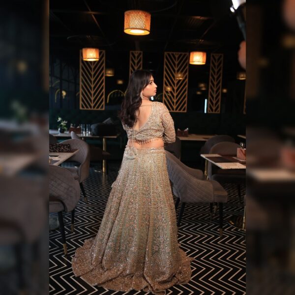✨ Top 1 Stunning Pista Golden Hand Lehenga – Elegant Outfit for Wedding & Parties - Image 3