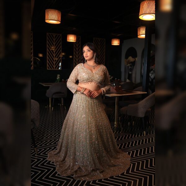 ✨ Top 1 Stunning Pista Golden Hand Lehenga – Elegant Outfit for Wedding & Parties - Image 4