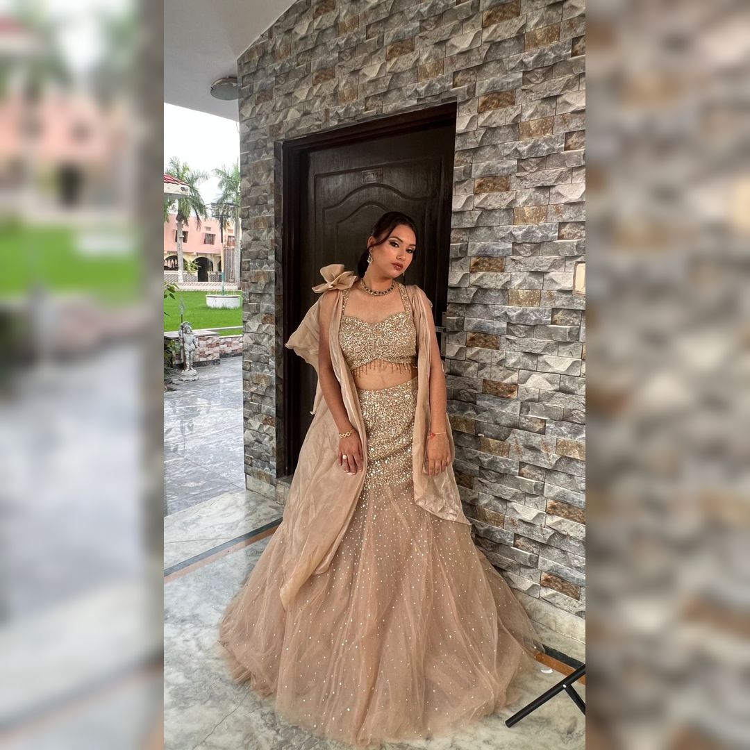 Golden Fish Lehenga rental for weddings & receptions in Udaipur