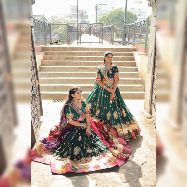 Top 1 Stunning Green Rajasthani Gagra Choli – Royal & Traditional Outfit on Rent in Udaipur - Image 2