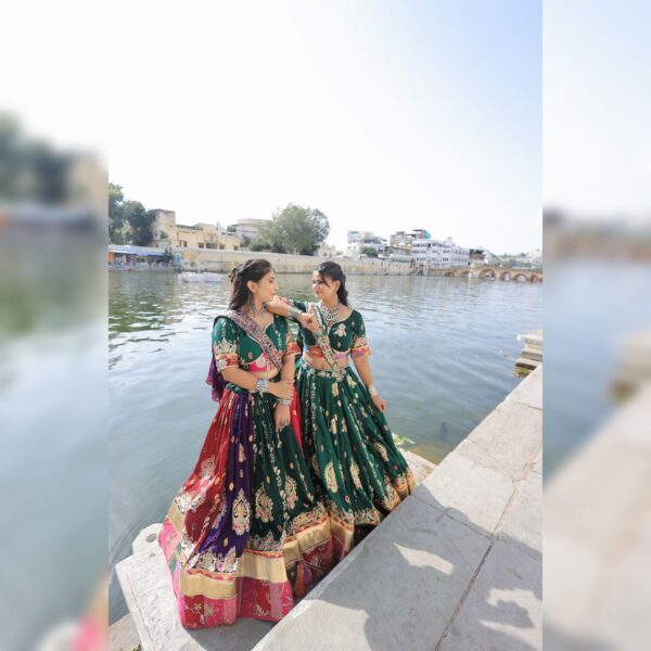 Top 1 Stunning Green Rajasthani Gagra Choli – Royal & Traditional Outfit on Rent in Udaipur - Image 3