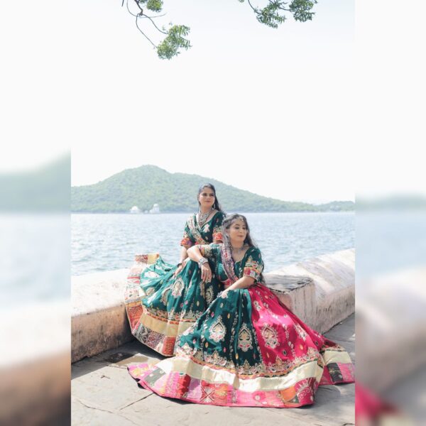 Top 1 Stunning Green Rajasthani Gagra Choli – Royal & Traditional Outfit on Rent in Udaipur - Image 4