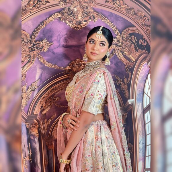 Top 1 Cream Pitch Multicolour Designer Lehenga on Rent – Elegant & Trendy Bridal Choice - Image 2