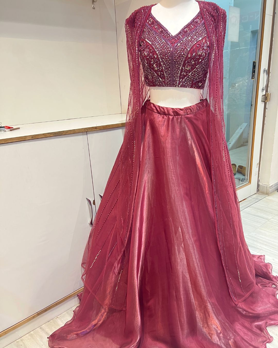 Stylish Wine Cape Style Indo Western for Girls rental in Udaipur
