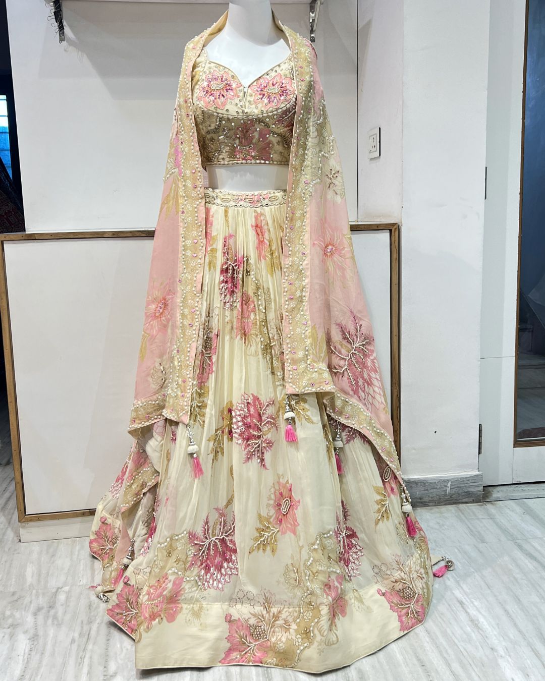 Stylish Designer Multicolour Hand Work Lehenga rental in Udaipur for weddings and festive occasions