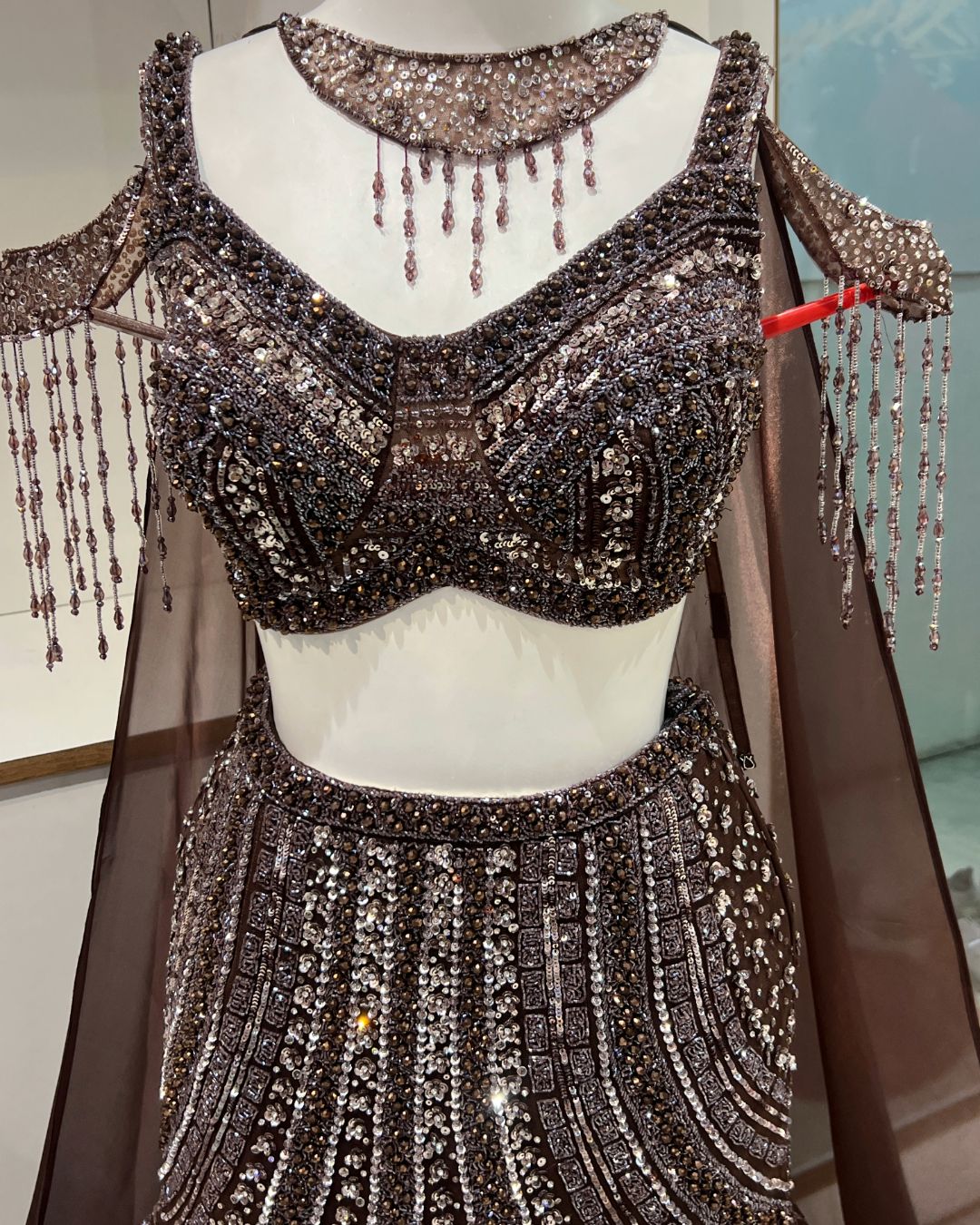 Brown Fish Cut Lehenga – Glamorous Designer Party Look - Image 3