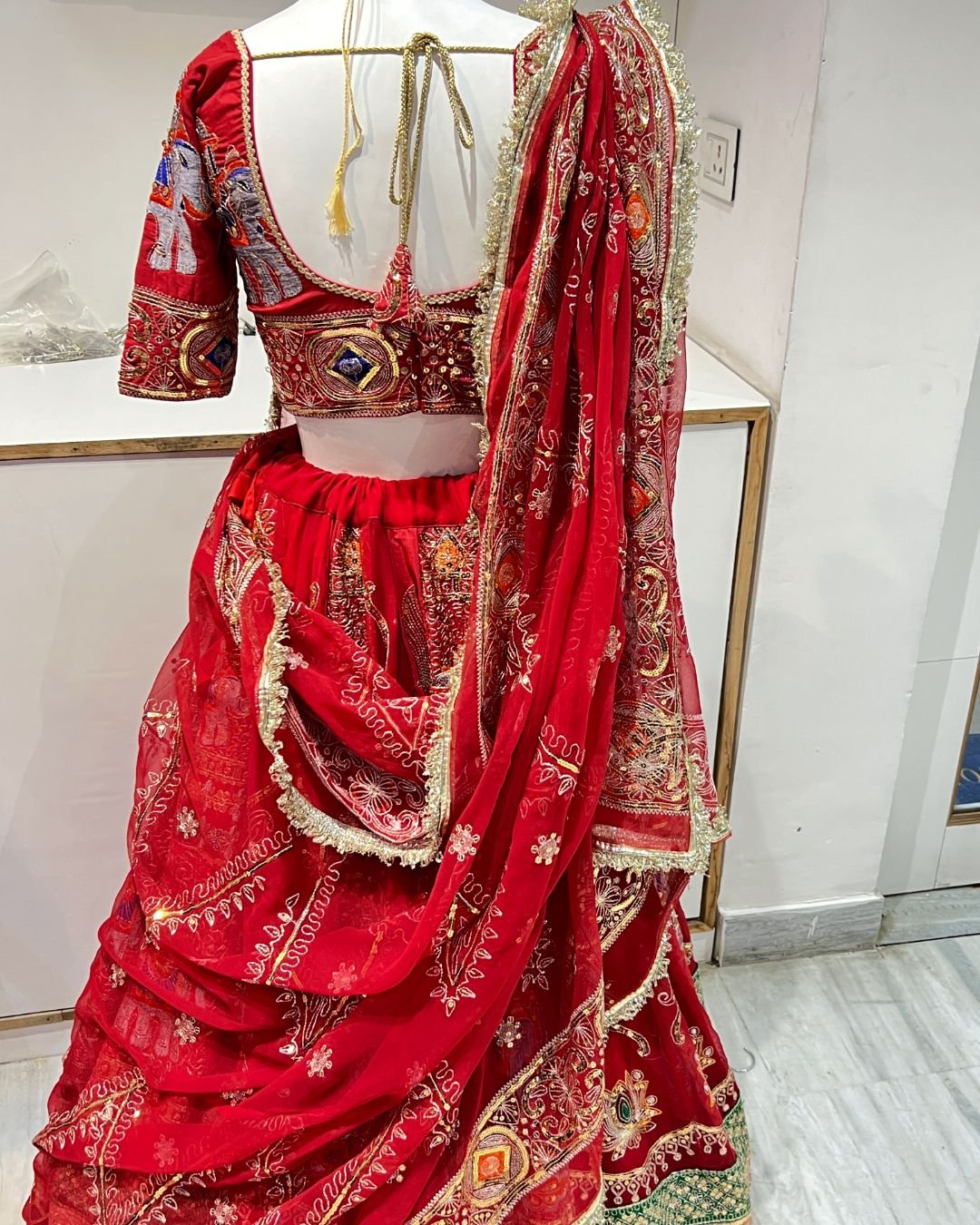 Red Rajasthani Look Lehenga for Photoshoot – Royal Ethnic Glam - Image 4