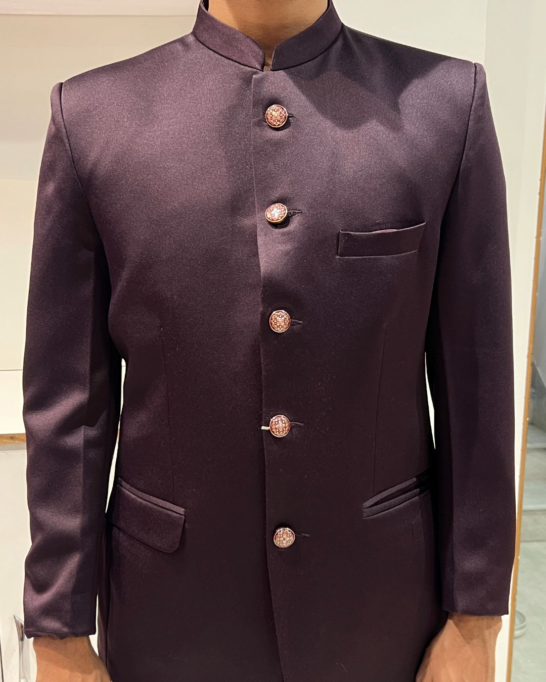 wine colour jodhpuri suit rent udaipur for wedding reception and engagement