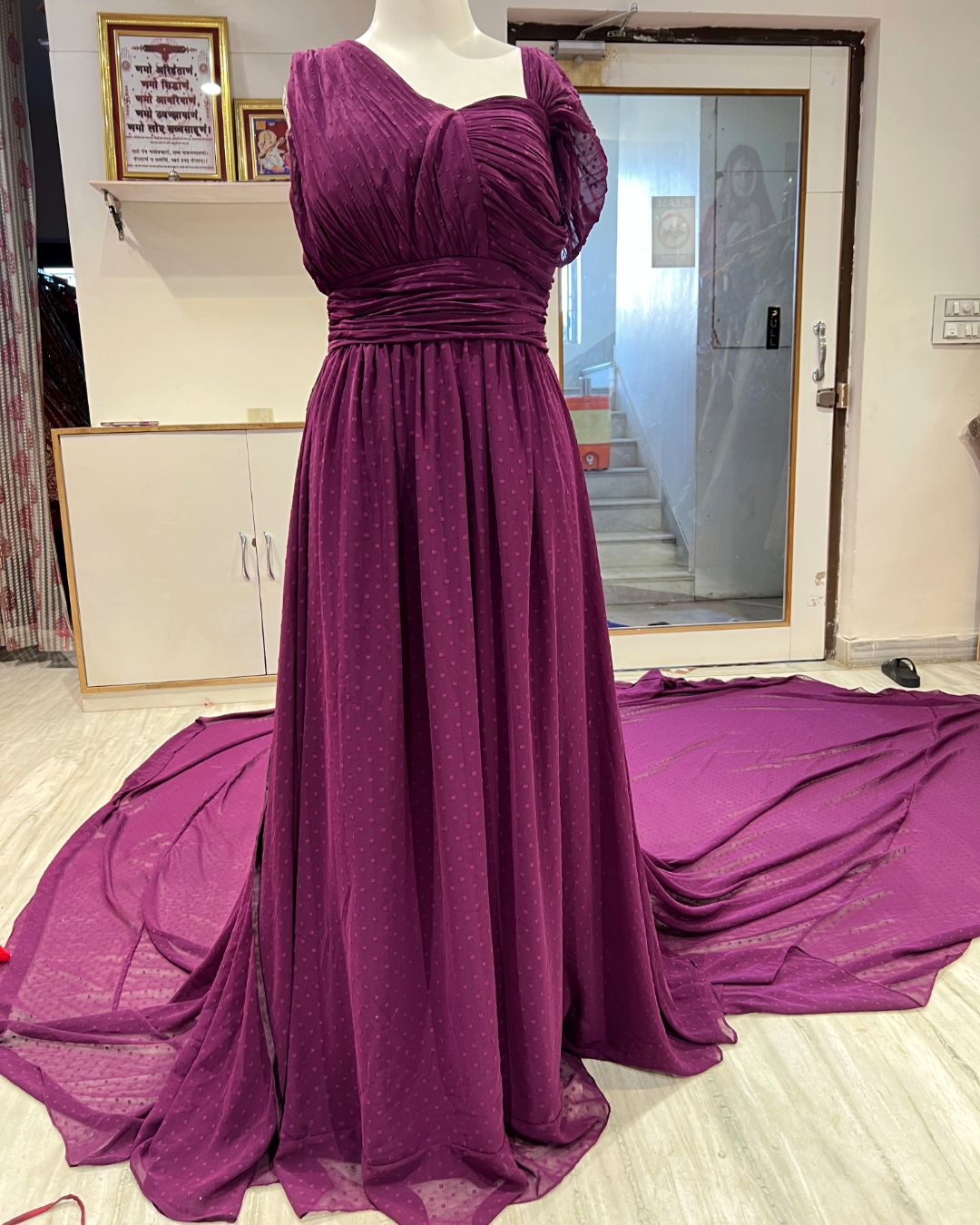 purple trail gown rent for pre wedding photoshoot in Udaipur