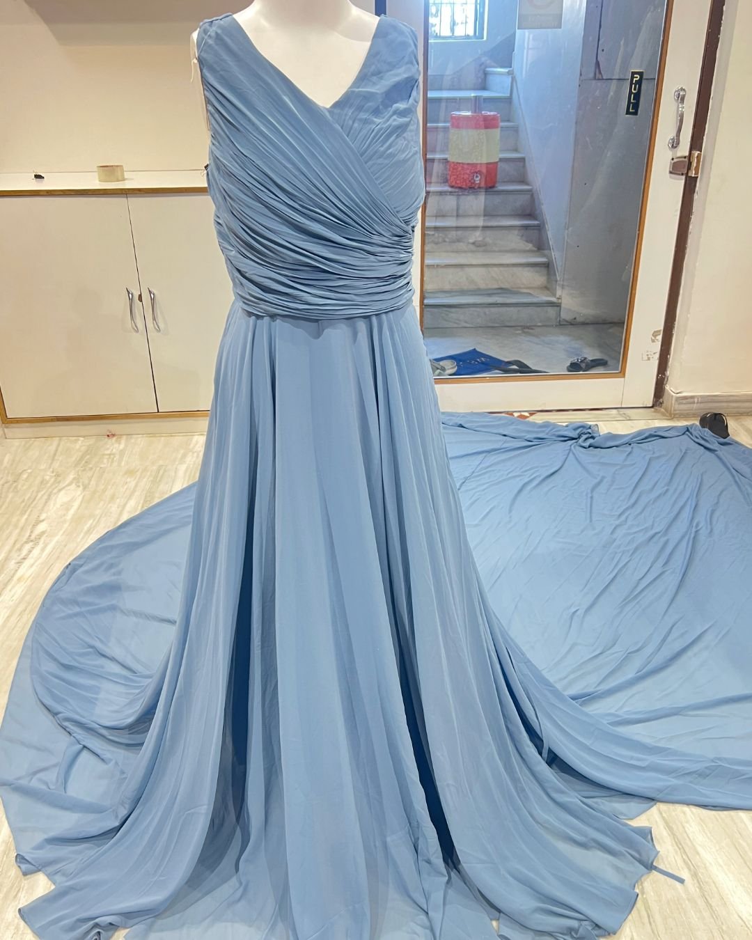 Sky Blue Long Gown Rent Udaipur for pre wedding photoshoot