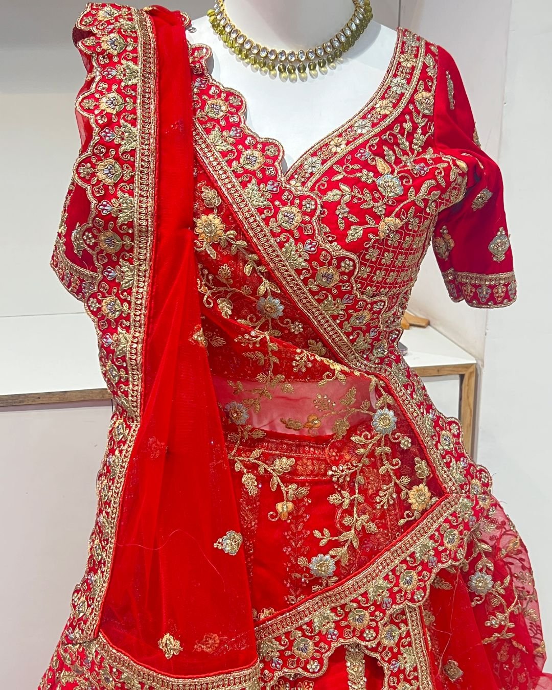 Rent Red Silk Bridal Peacock Lehenga – Royal Wedding Elegance for Brides - Image 3