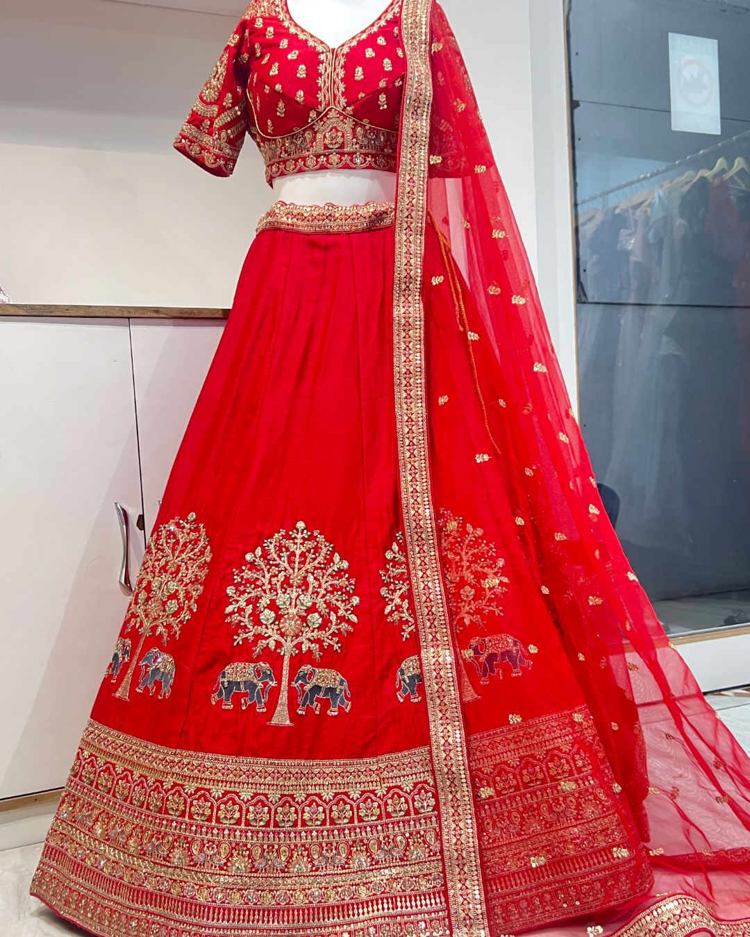 Beautiful rent simple red silk lehenga choli in udaipur for weddings and festive celebrations