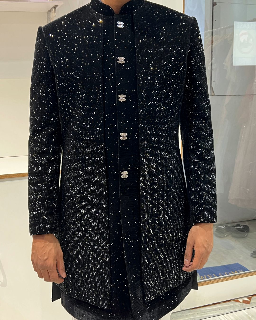 black indo western dress for men for wedding and reception wear